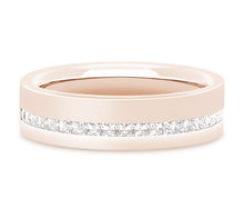 Load image into Gallery viewer, Tallinn - Princess Cut Off-Centre Pavé Set Flat Court Wedding Band