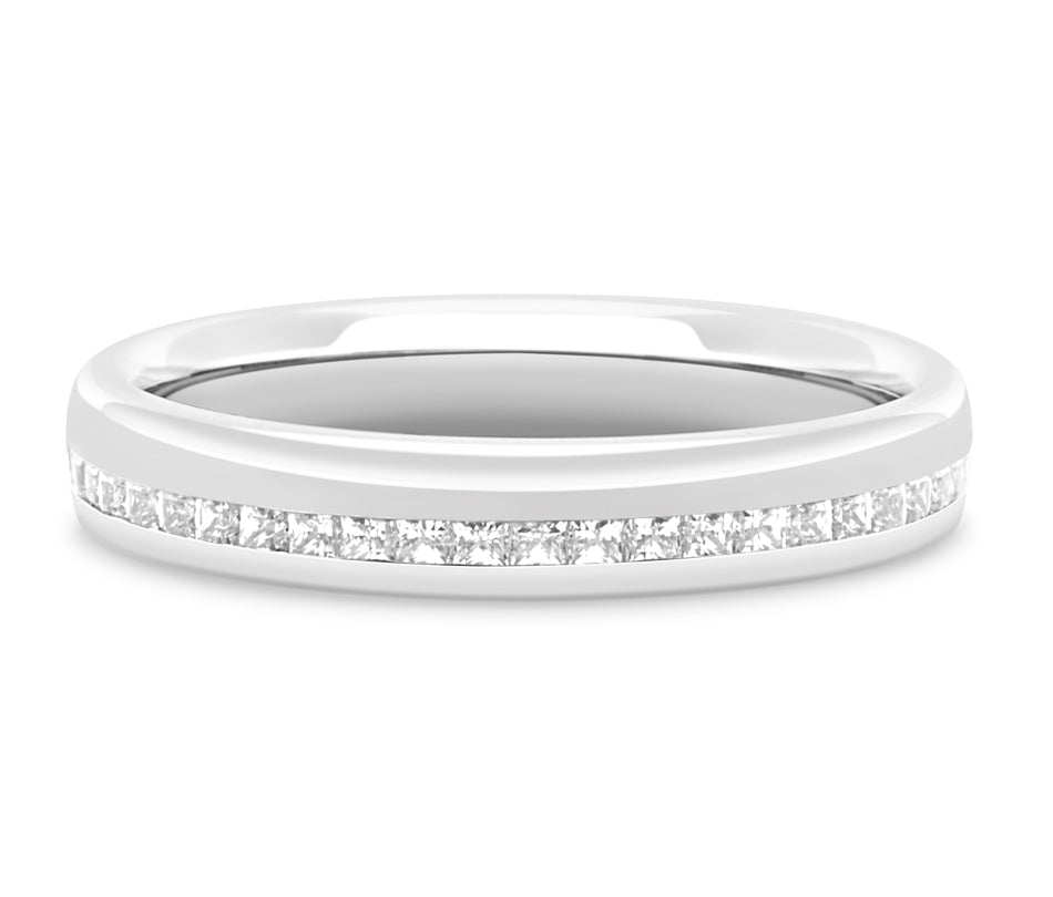 Helsinki - Princess Cut Off-Centre Channel Set Court Wedding Band